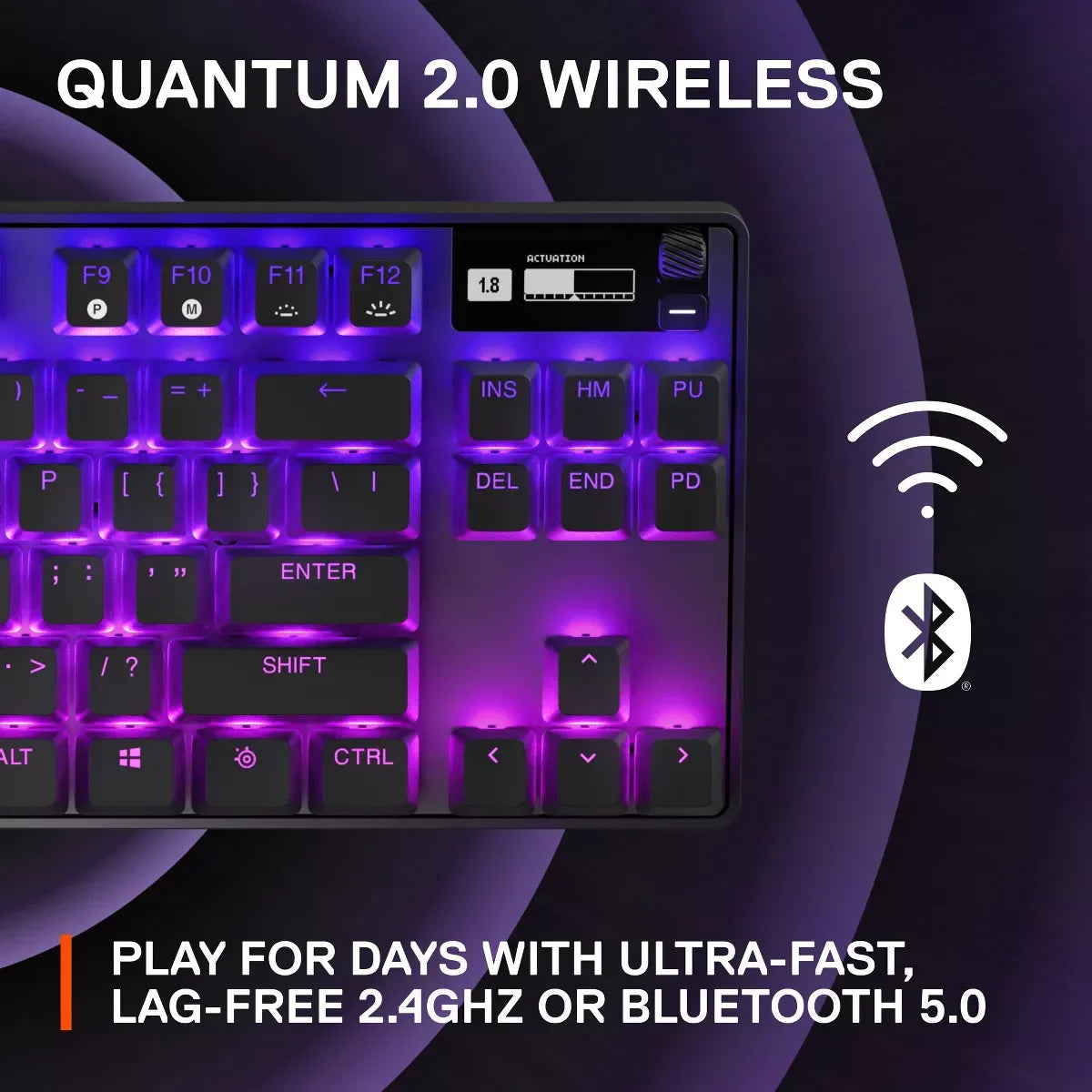 SteelSeries Apex Pro TKL Wireless mechanical gaming keyboard with OLED smart display.