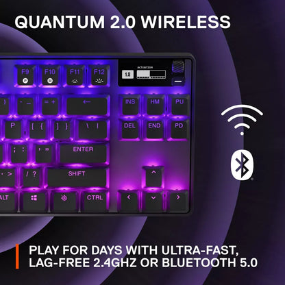SteelSeries Apex Pro TKL Wireless mechanical gaming keyboard with OLED smart display.