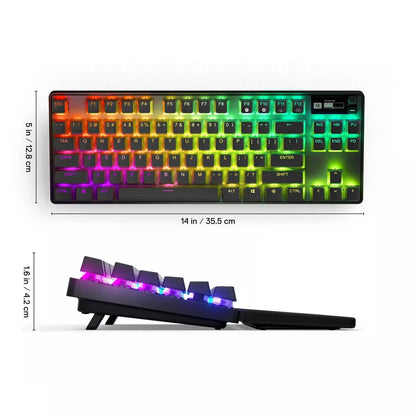 SteelSeries Apex Pro TKL Wireless mechanical gaming keyboard with OLED smart display.