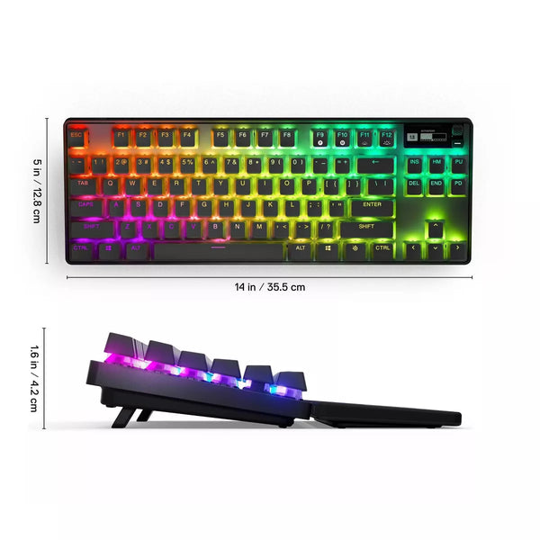 SteelSeries Apex Pro TKL Wireless mechanical gaming keyboard with OLED smart display.